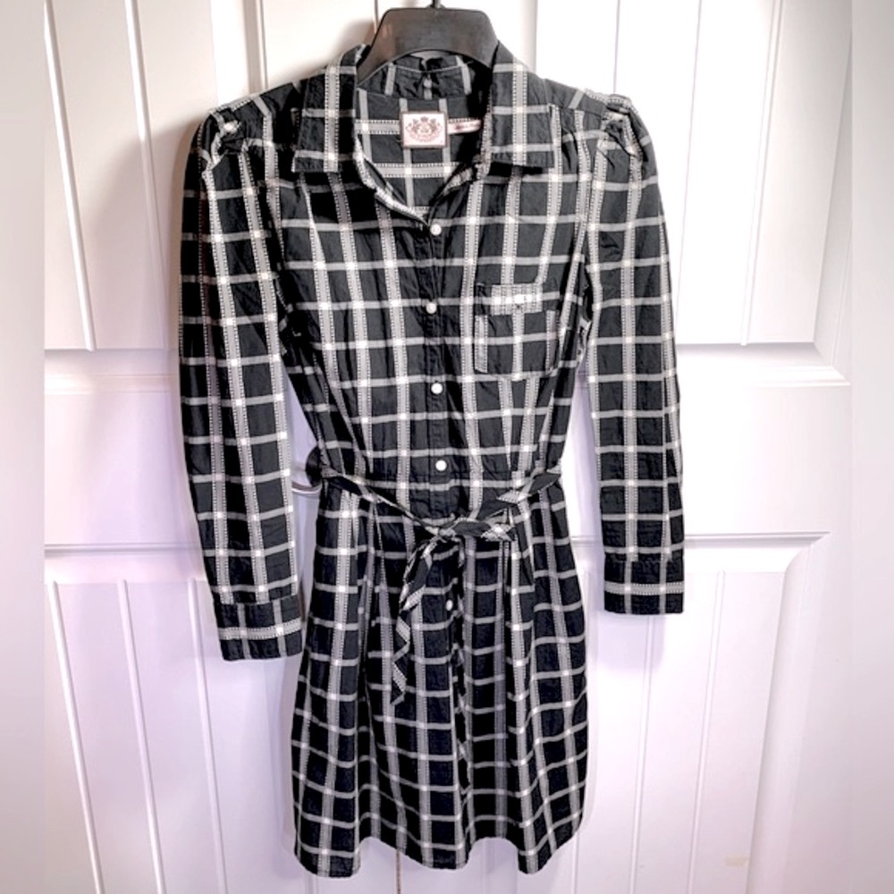 Juicy Couture Windowpane Black Plaid Shirt Dress Size 2